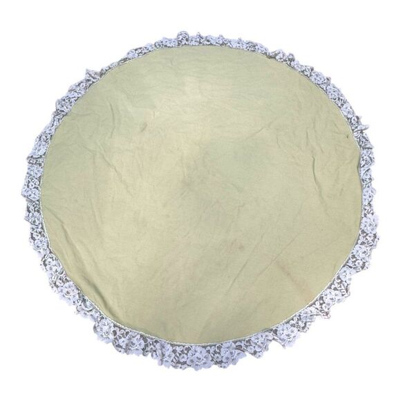 Vintage Round Floral Rose Lace Trim Tablecloth 58" Cotton Lace Light Green READ - Picture 6 of 6